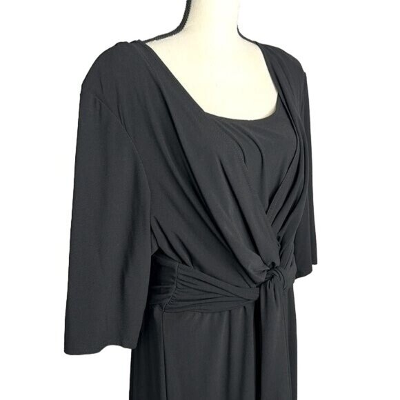 R&M Richards Dress Black Midi Sash Wrap Waist Front Tie 3/4 Sleeves Size 22W - Picture 2 of 7